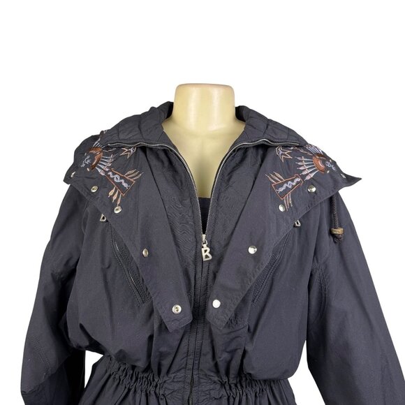Bogner Womens Black Nylon Embroidered Hooded Jacket Stylish Winter Coat Size 12 - Picture 10 of 16